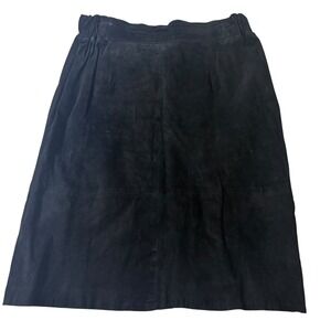 Skova Black Suede Skirt A-Line Midi Knee Length‎ Lined Career Wear Modest Skirt